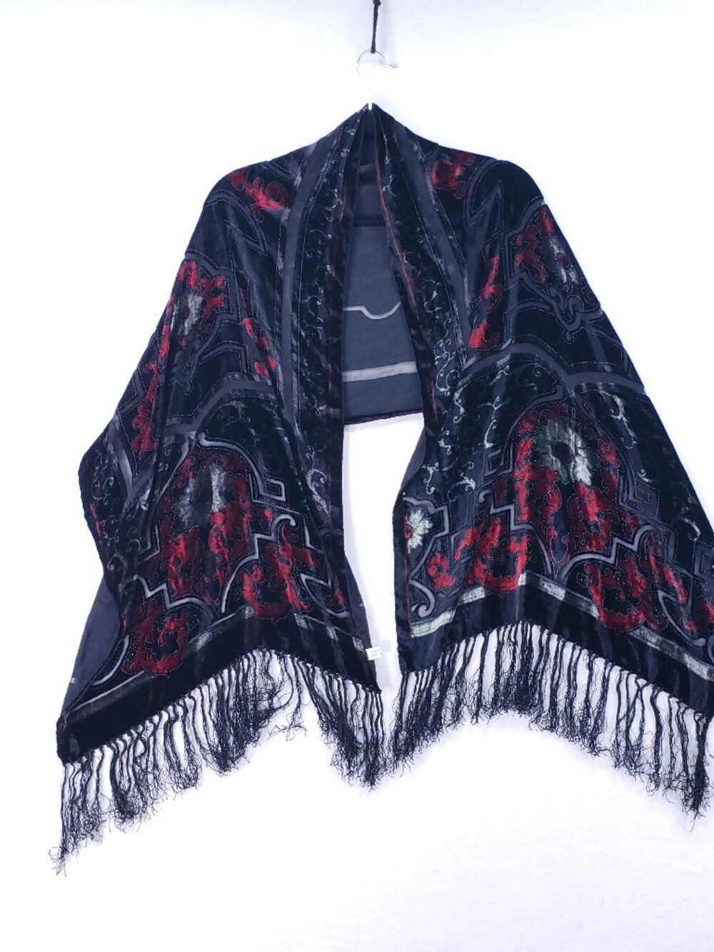 100% Silk Scarf Shawl Romantic Velvet Elegant Party Renaissance Geometric Black